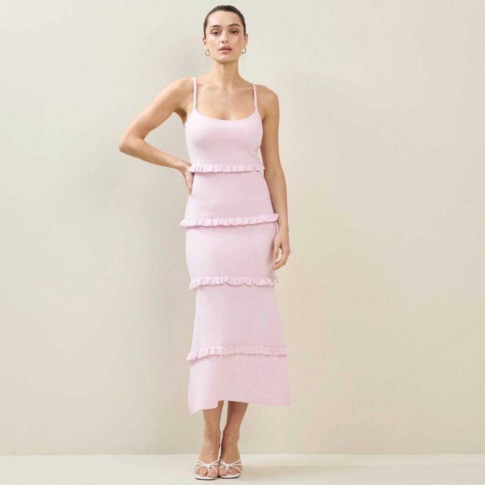Boutique Blush Pink Tiered Ruffle Midi Dress – Size Small – NWT - Picture 3 of 6
